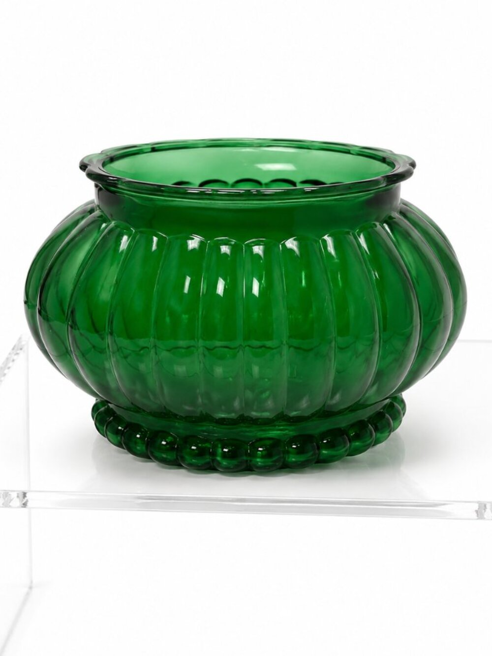 Anchor Hocking A.L.R. Co. R-18 Ribbed Green Glass Vase | Vintage Elegant Home Dé